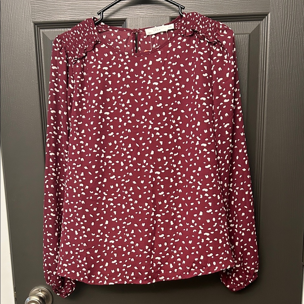 Lush Burgundy and White Abstract Patterned Blouse
